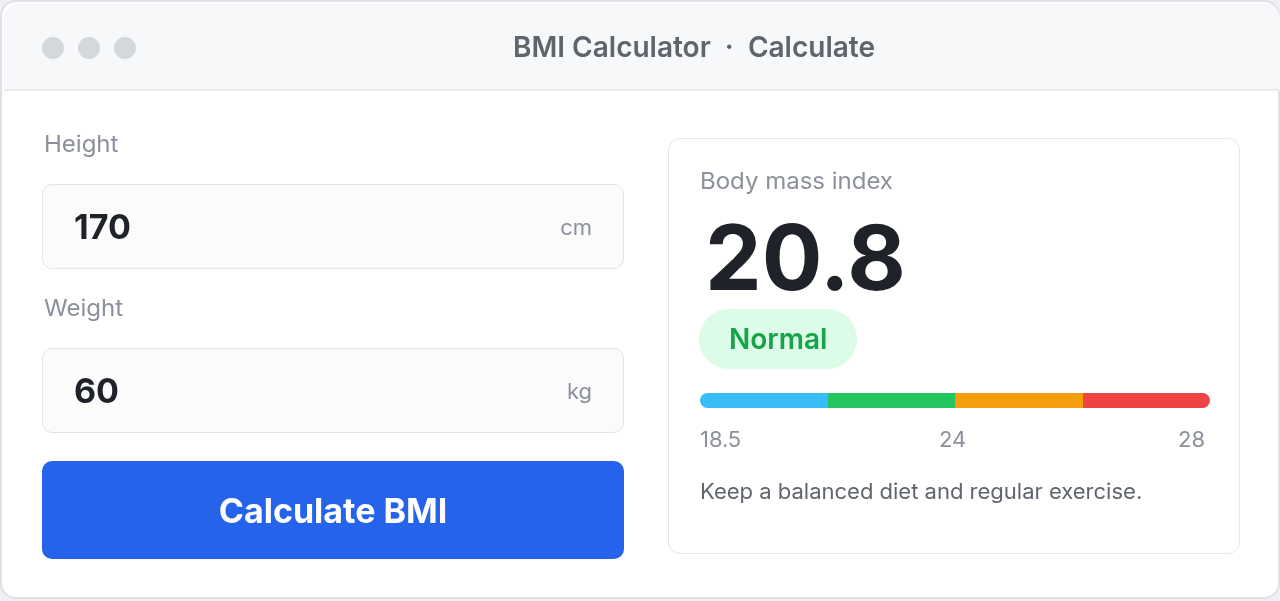 BMI Calculator desktop app on Windows